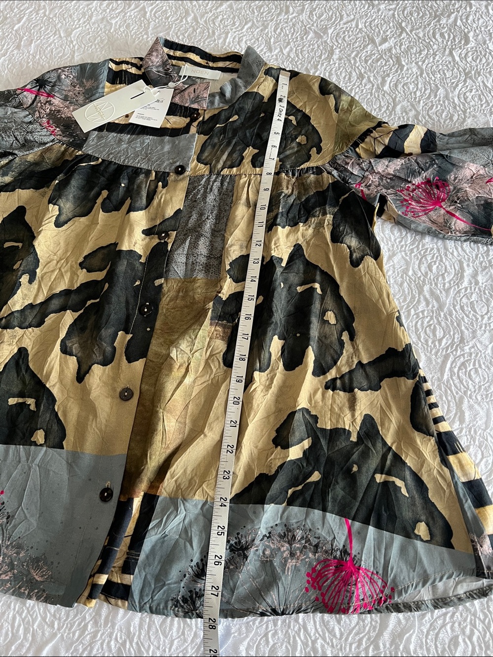 NOEN Button-Up LS Shirt Blouse Multi Abstract Botanical Print Women's Size 10 - Picture 12 of 15